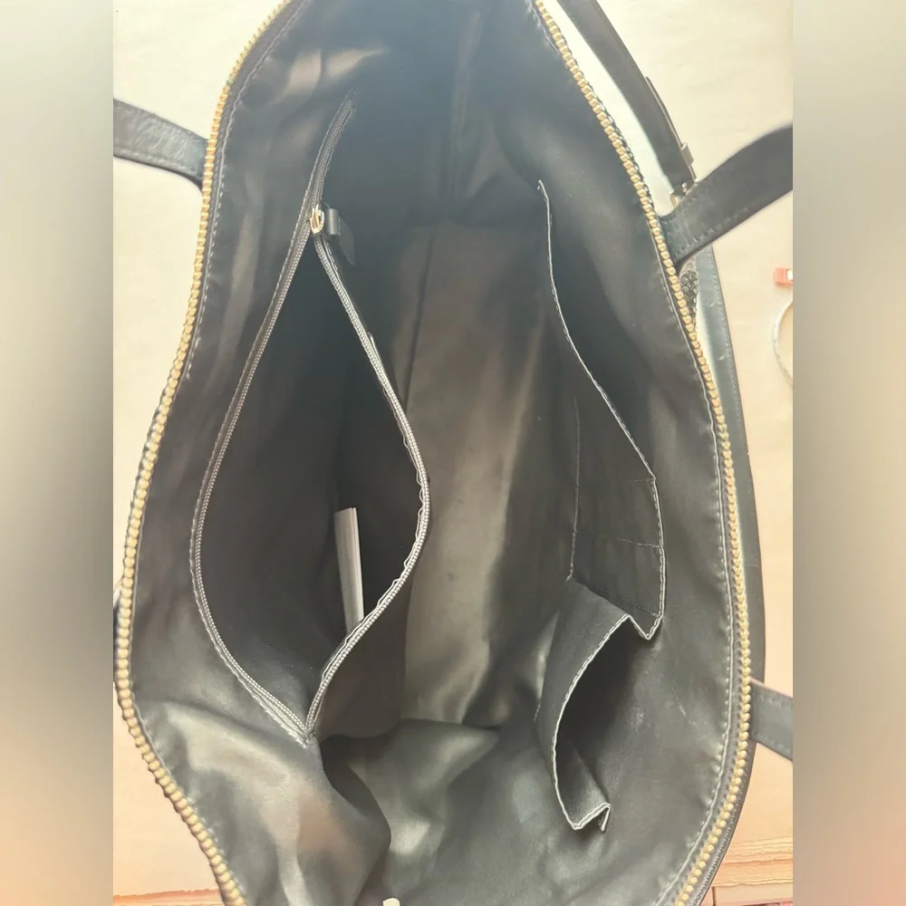 Coach Mixed‑Material Tote — Suede & Embossed Leather — Black/Grey